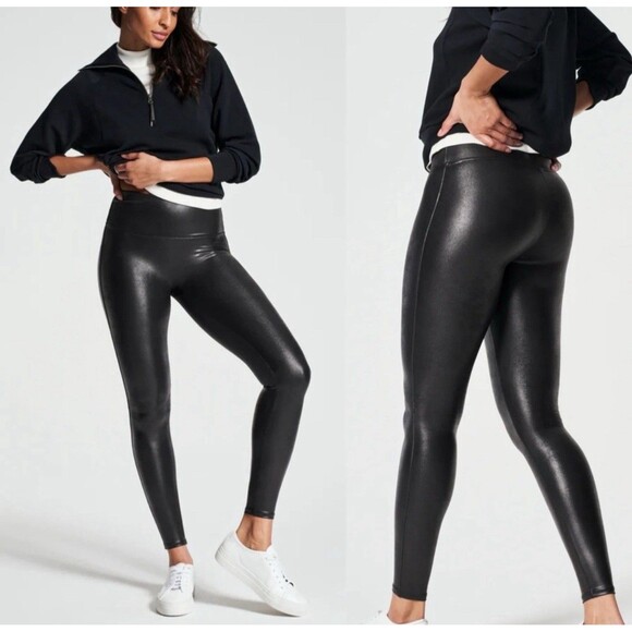 Spanx Faux Leather Black Leggings Sz XL New - Picture 6 of 7
